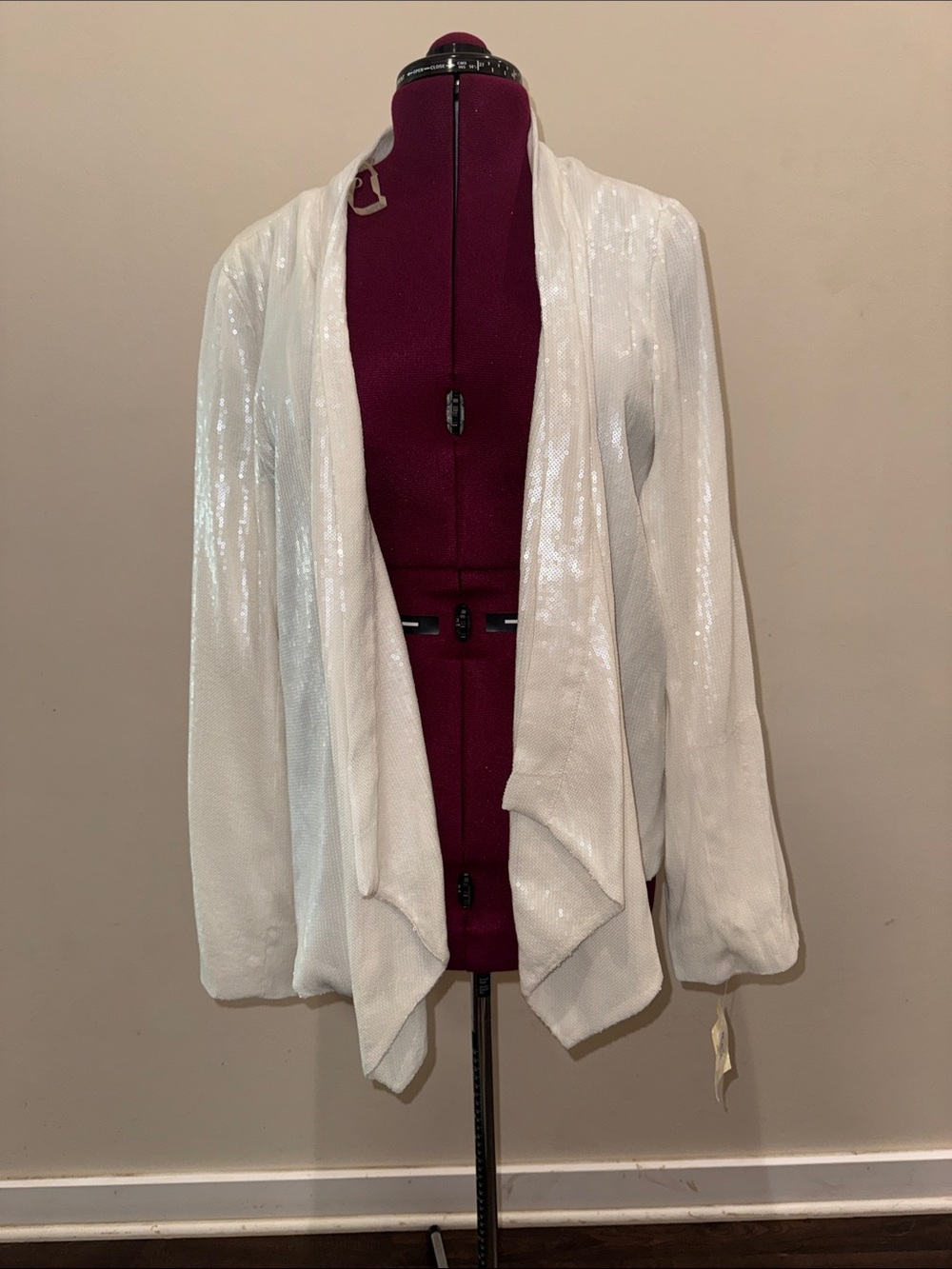 ECI White Sequin Open-Front Cardigan